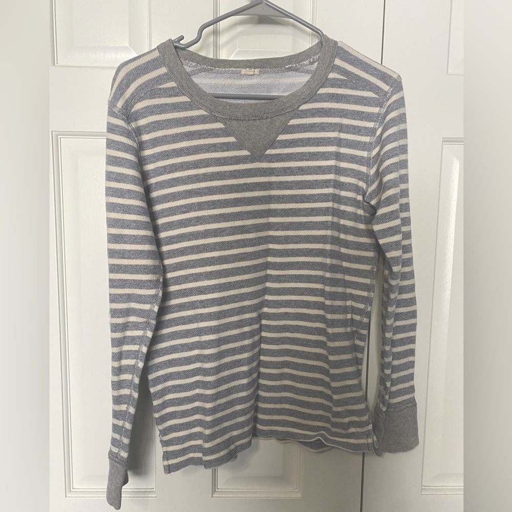 Gray and white striped J. Crew sweatshirt
